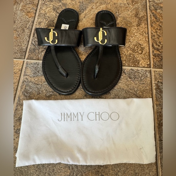 Jimmy Choo Black Leather T-Strap Flip Flop Sandals- Women’s 36.5/6.5 AUTHENTIC